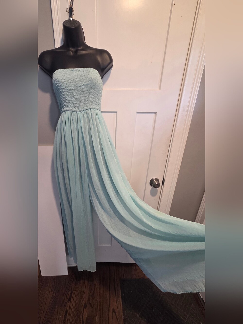 mine Strapless Smocked Maxi Dress in Mint